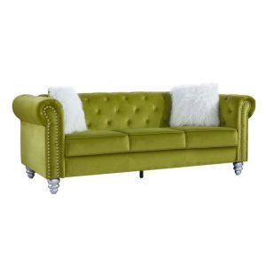 Sofá Chester Style de 3 plazas con tapizado velvet verde