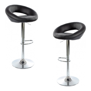 Pack de 2 taburetes Luxus New cromados con tapizado en similpiel negra