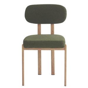 Pack de 4 Sillas MESINA, metal acabado de color madera, tejido bouclé verde oscuro 23